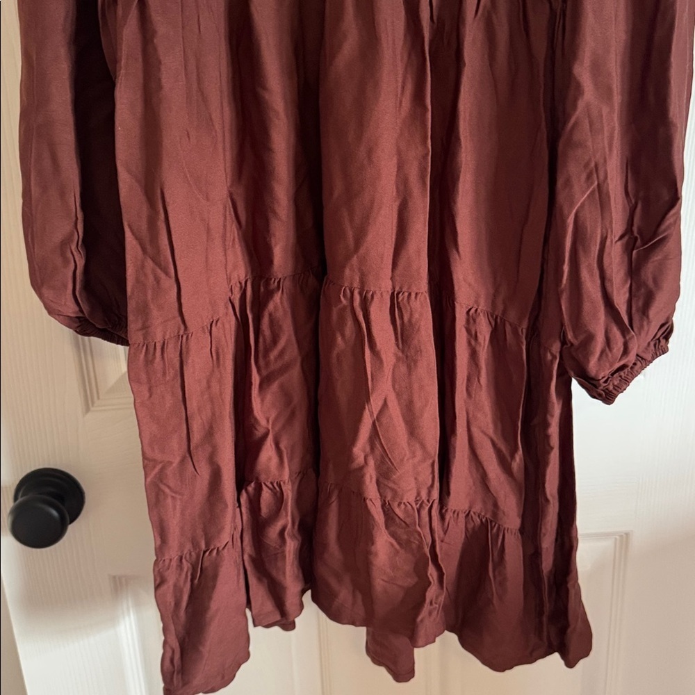 Zesica Smocked V-Neck Tiered Dress in Brown Size Large - Picture 4 of 9